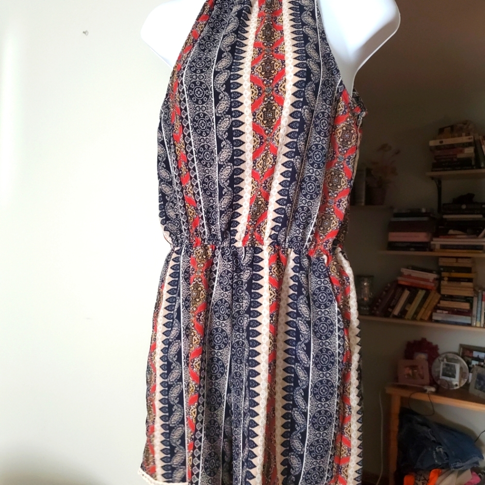 High neck romper with pockets